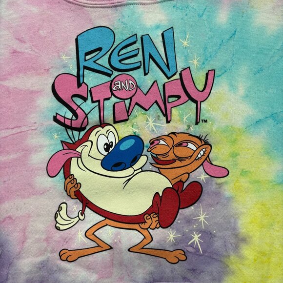 Nickelodeon Ren and Stimpy Tie-Dye Graphic Cartoon Hoodie Size Small - Picture 2 of 5